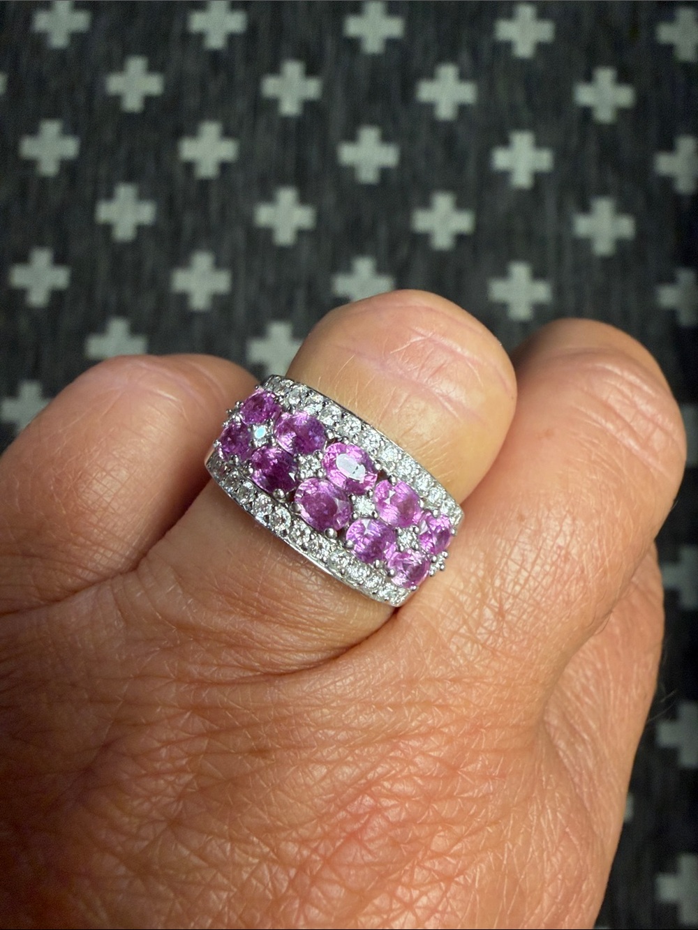 14K Pink Sapphire and Diamond Accent Wide Band Ring - Women's Fashion Ring